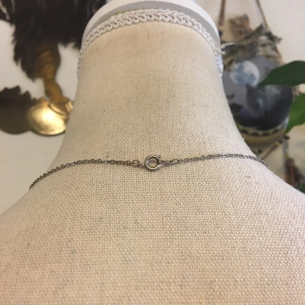 Vintage clear rhinestone pendant on silver chain